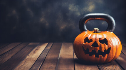 Kettlebell in shape of jack-o-lantern pumpkin for Halloween