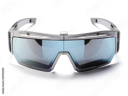 Fancy futuristic digital glasses hi tech virtual reality. Generated AI illustration image. Future fashion technology concept photo