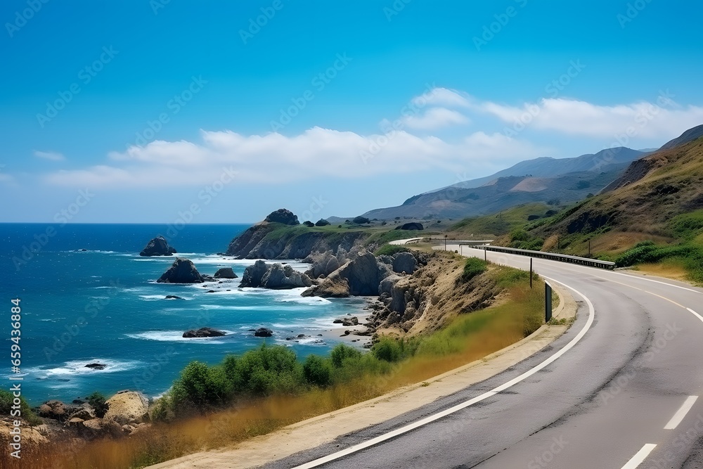 Highway road landscape with ocean view. Highway road landscape with ocean view.