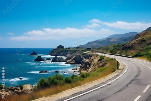 Highway road landscape with ocean view. © Pacharee