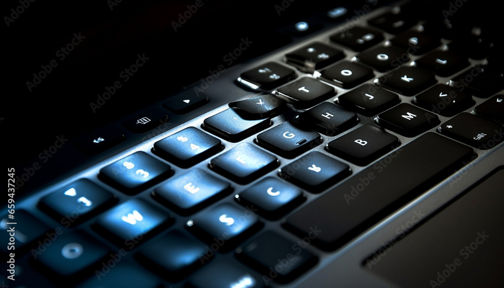 Modern office technology illuminated by blue computer monitor background generated by AI Modern office technology illuminated by blue computer monitor background generated by AI