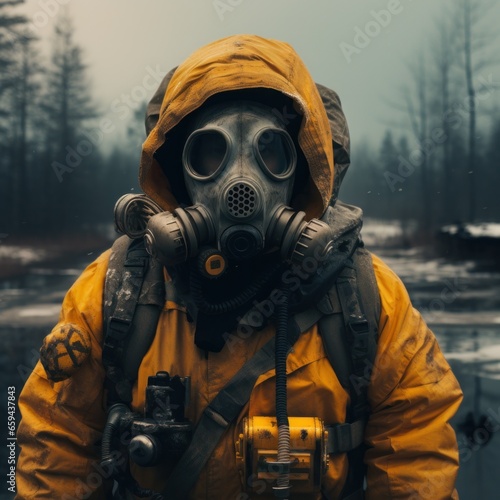 person in gas mask 