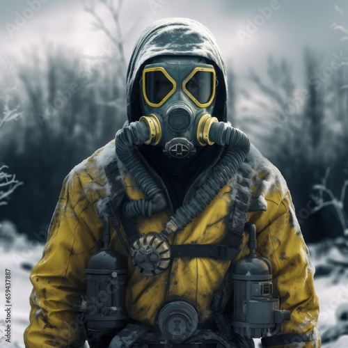 person in gas mask