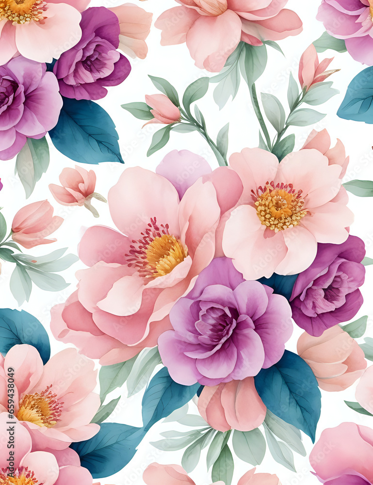 Rose flower seamless pattern generative ai