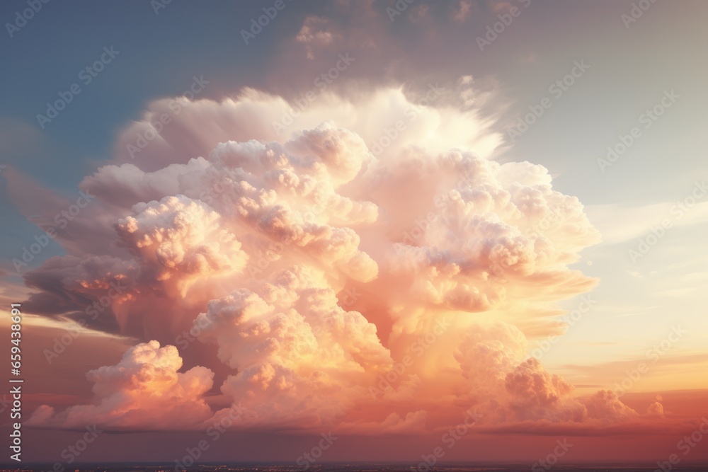 Cloud sunbeam before sunset. AI generative