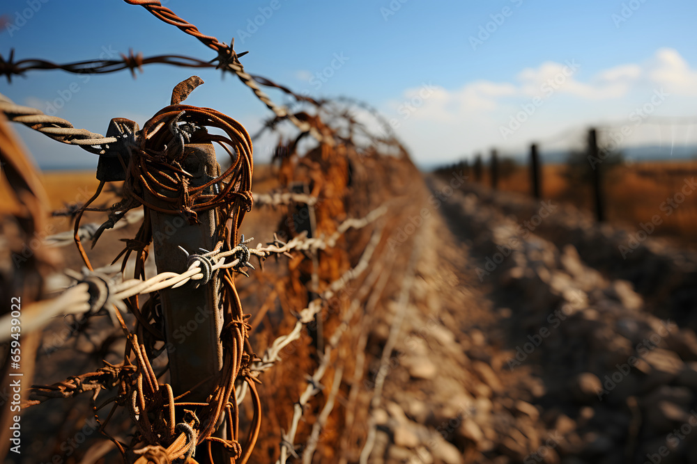 Barbed wire on war front line. Barbed wire on war front line.