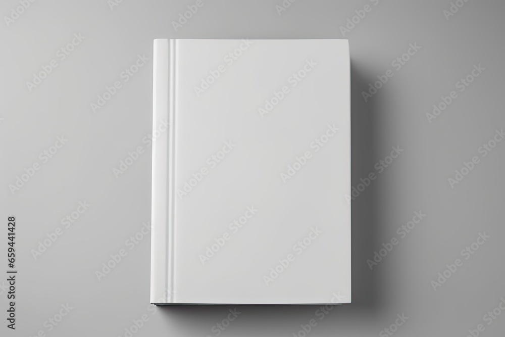 White Book on Gray Background. Realistic Three-Dimensional Paperback with Blank Empty Pages - obrazy, fototapety, plakaty 