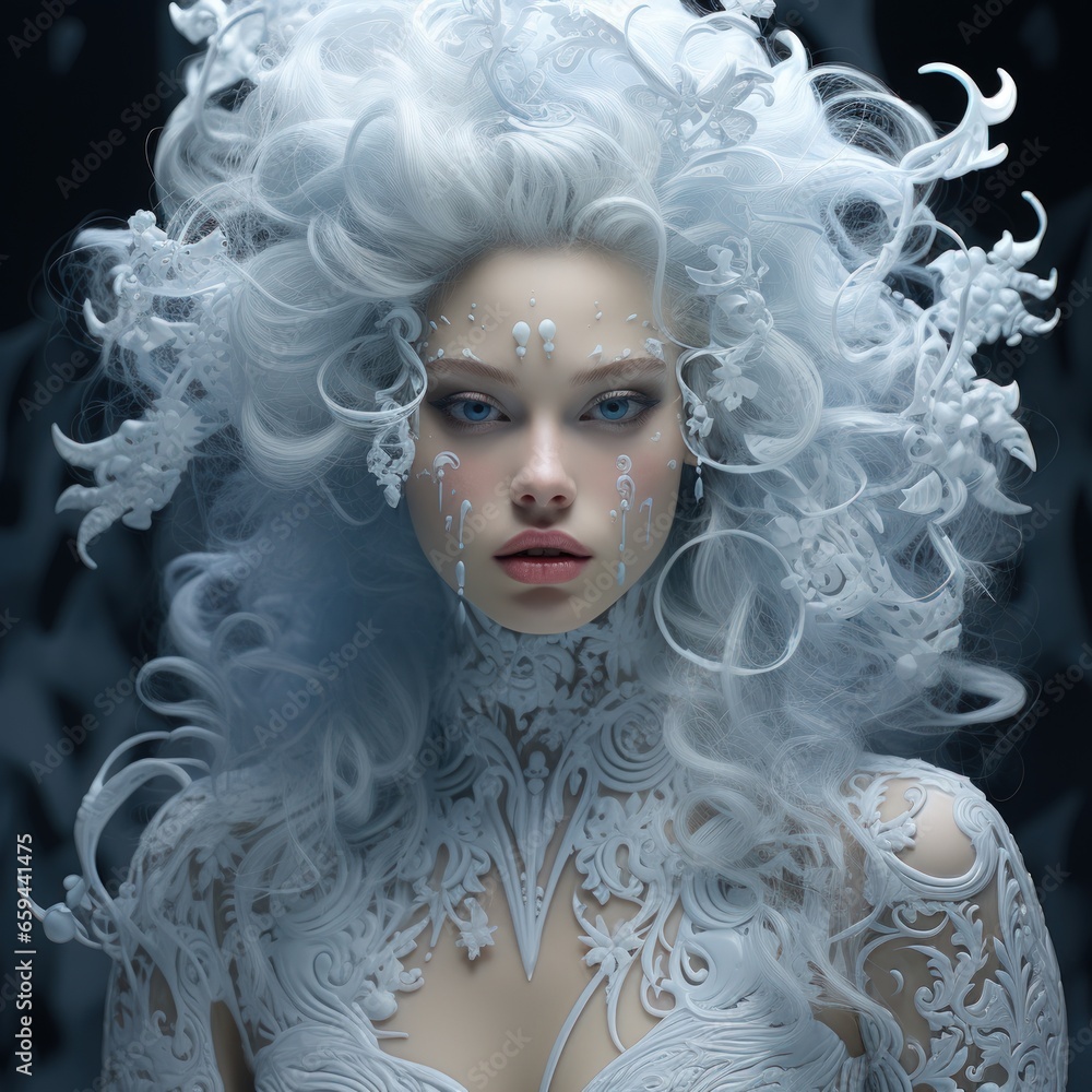 The beautiful princess of Snowflakes. AI generative