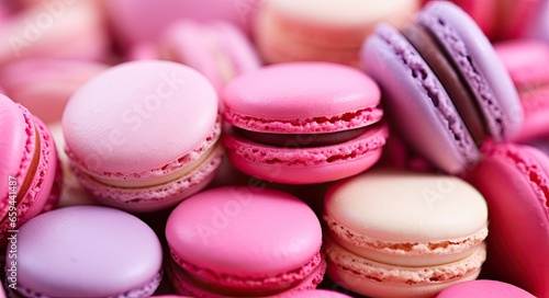 Variety of French Macarons. Closeup of Colorful and Sweet Macaroon Texture, a Delicious Dessert