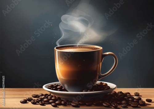 warm cup of coffee on brown background