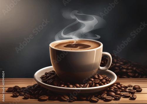 warm cup of coffee on brown background