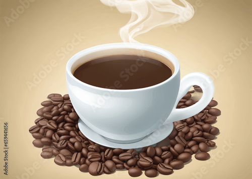 warm cup of coffee on brown background