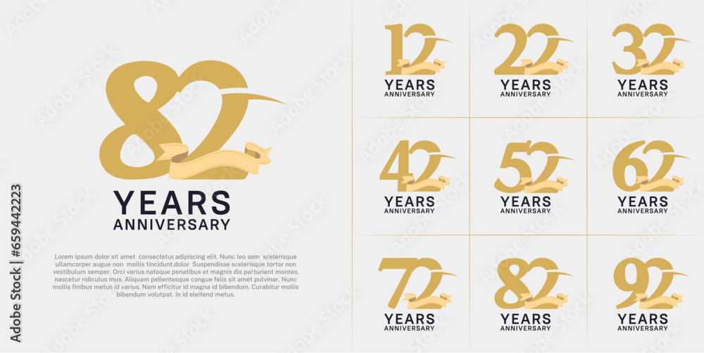 set of anniversary logo with brown color number, swoosh and ribbon can be use for celebration