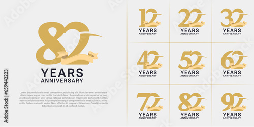 set of anniversary logo with brown color number, swoosh and ribbon can be use for celebration