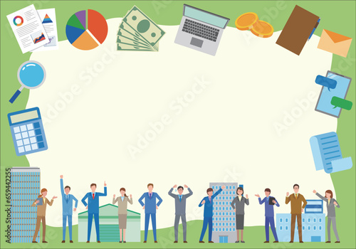 ビジネスマンやビジネスツールのフレームイラスト