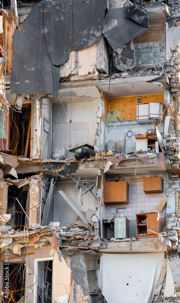 destroyed and burned houses in the city Russia Ukraine war