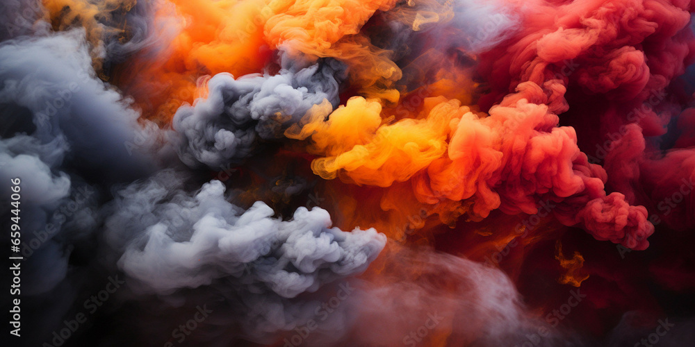 Colorful cloud of smoke of different colors isolated on black background. 