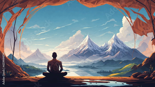 man meditating natural background