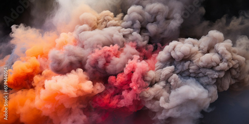 A huge explosion with colorful cloud,smoke and fire in the sky.