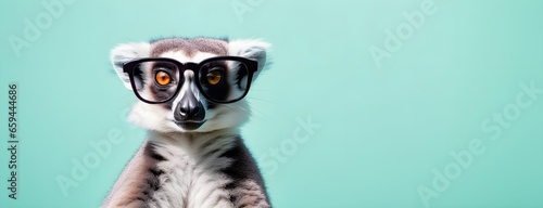 Lemur in sunglass shade on a solid uniform background, editorial advertisement, commercial. Creative animal concept. With copy space for your advertisement © 360VP