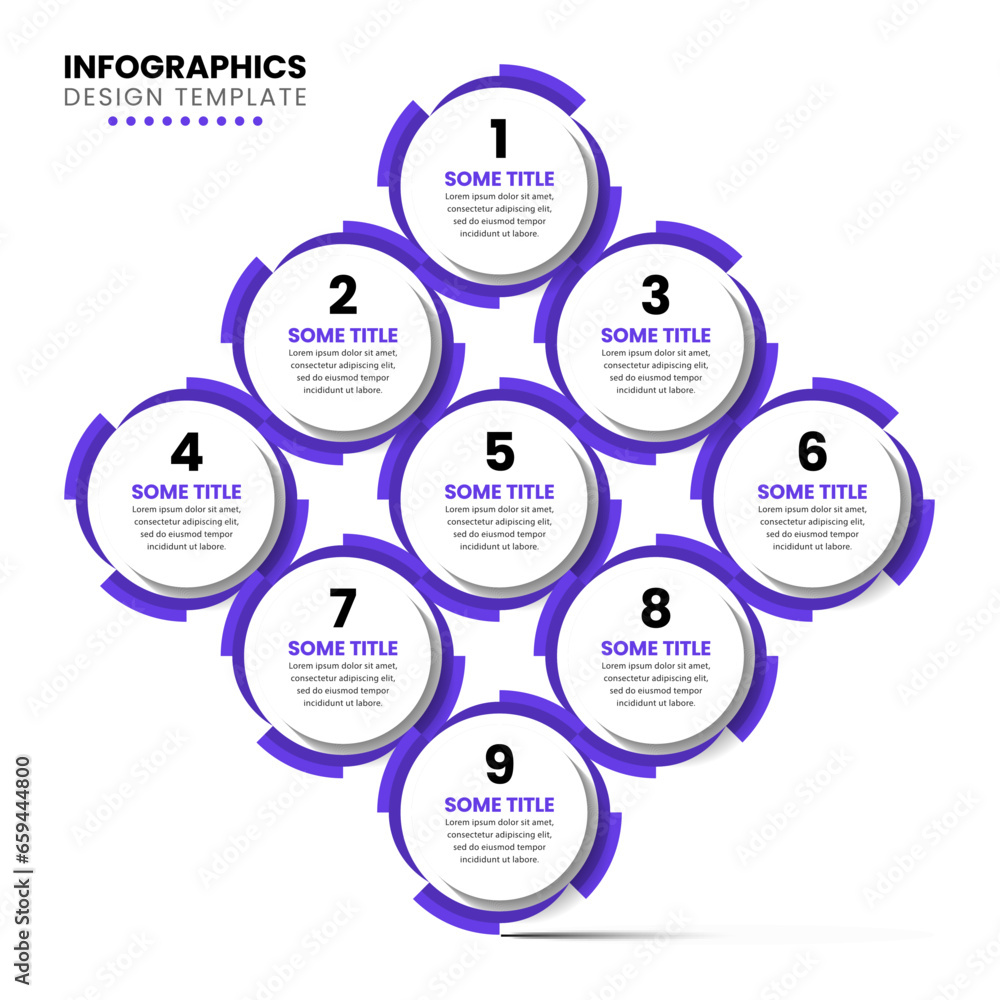 Infographic template. 9 abstract circles with numbers Infographic template. 9 abstract circles with numbers