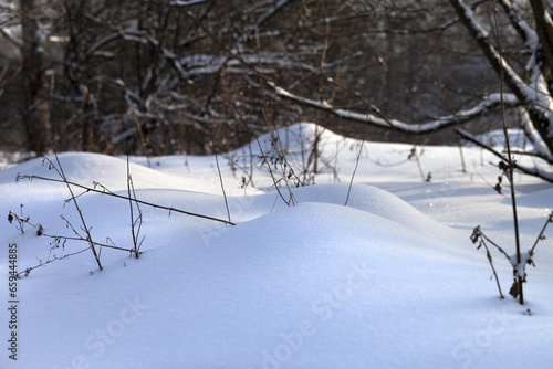 Snowdrift in forest after snow-fall