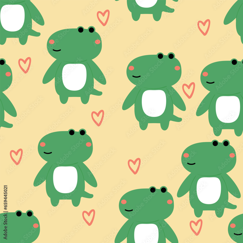 Fototapeta premium Seamless pattern of cute crocodile face on pastel background.Reptile animal character cartoon design.Image for card,poster,baby clothing.Kawaii