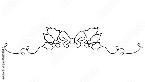 bow and holy christmas decoration vector line art