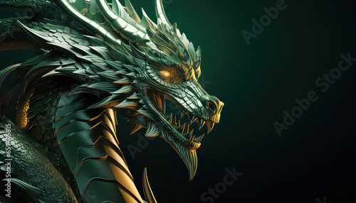 Green Chinese dragon, new year concept on green background © terra.incognita