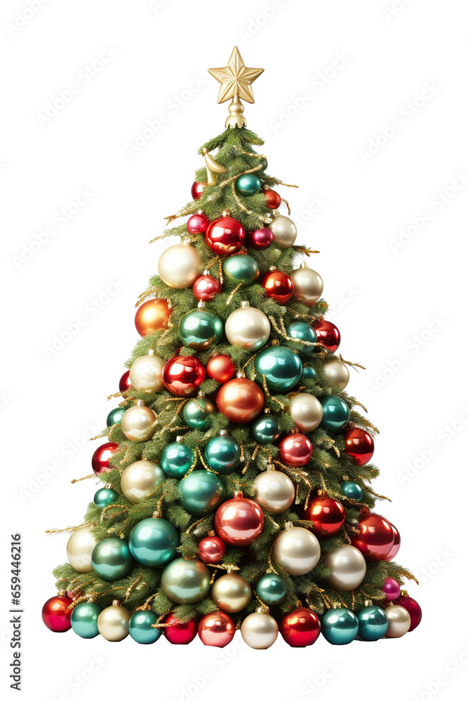Christmas Tree With Baubles ultra detailed on white background PNG Christmas Tree With Baubles ultra detailed on white background PNG