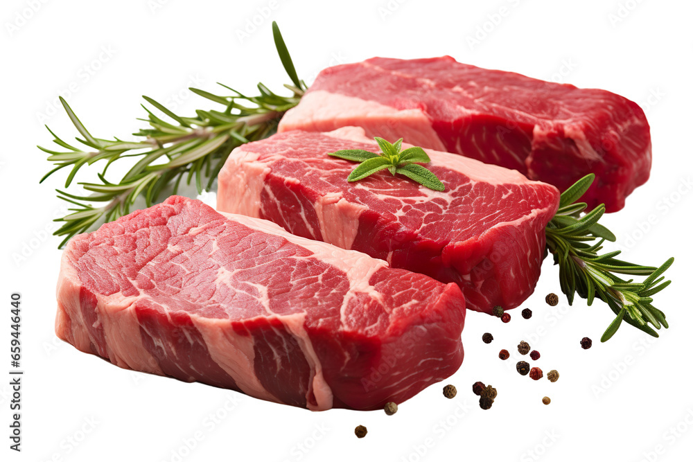Uncooked beef steaks, starkly contrasting on a white background PNG Uncooked beef steaks, starkly contrasting on a white background PNG