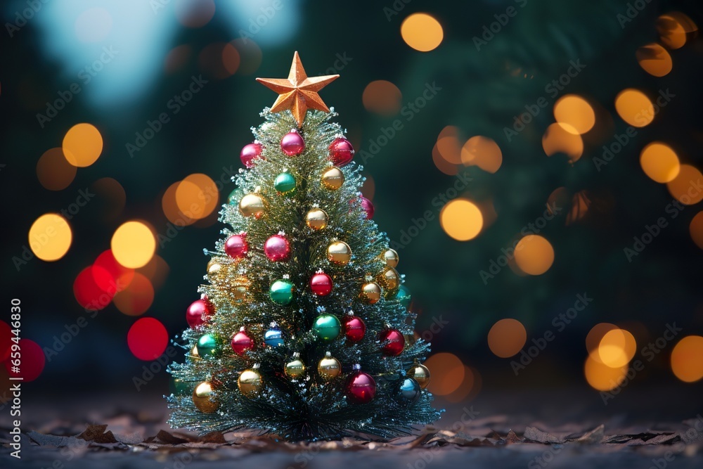 Christmas Tree With Baubles And Blurred Shiny Lights Christmas Tree With Baubles And Blurred Shiny Lights