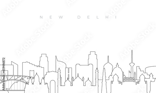 Outline New Delhi skyline. Trendy template with New Delhi buildings and landmarks in line style. Stock vector design.