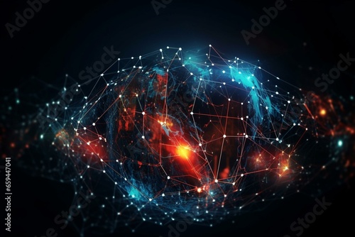 Abstract technology and computer science background with internet, networks, and group work concept. Generative AI photo