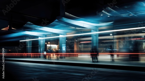 Blurred long exposure shot of bus stop during nighttime