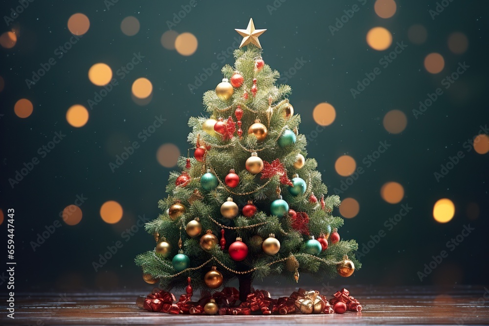 Christmas Tree With Baubles And Blurred Shiny Lights Christmas Tree With Baubles And Blurred Shiny Lights