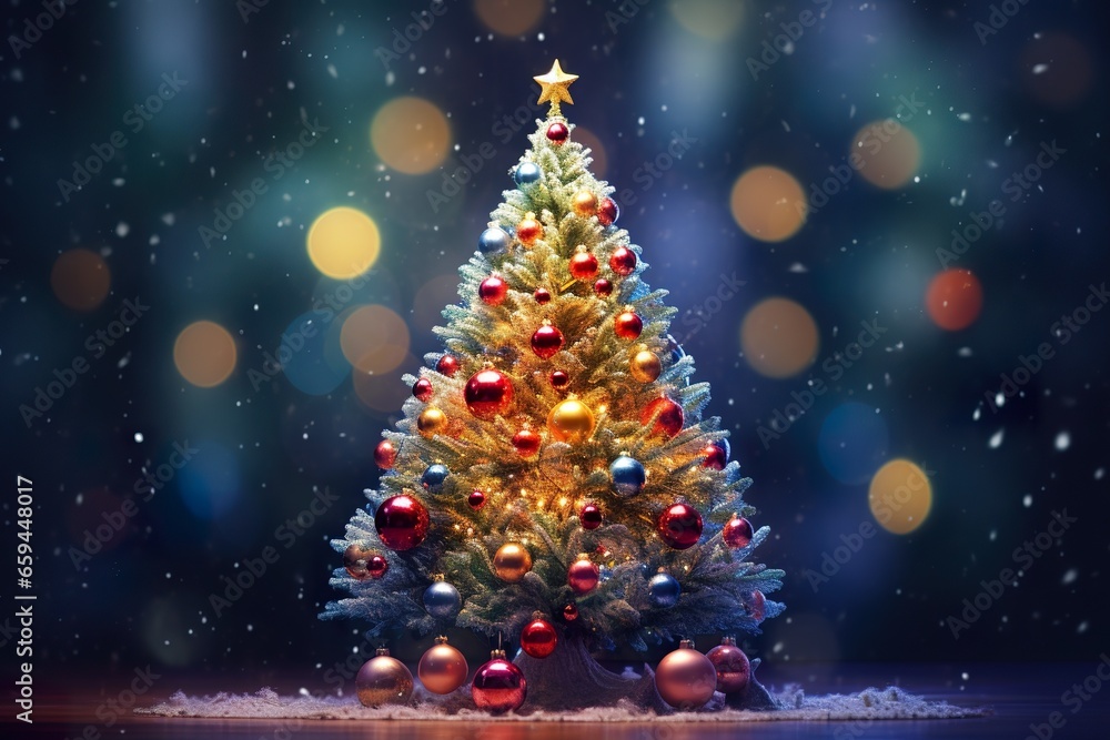Christmas Tree With Baubles And Blurred Shiny Lights Christmas Tree With Baubles And Blurred Shiny Lights