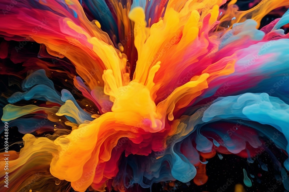 vibrant liquid swirls. burst of colors. Generative AI