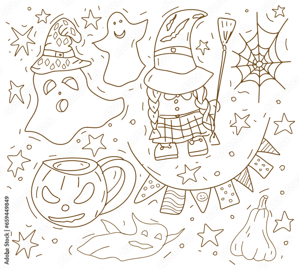 trick or treat, pattern, style, sticker, spider, happy halloween, fear, fantasy, book, graphic, funny, cat, cauldron, symbol, celebration, decoration, mystery, trick, doodle, vector, halloween, illust