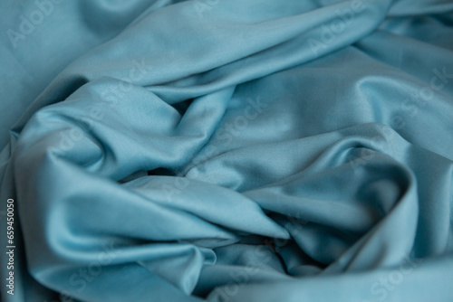 texture of blue cotton satin bed linen background