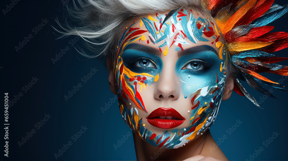 Portrait of a beautiful woman with creative make-up and hairstyle Portrait of a beautiful woman with creative make-up and hairstyle