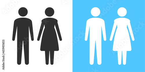 男女2人の人物のピクトグラム - カップル･ジェンダー･トイレ等のサインのセット - 約6頭身