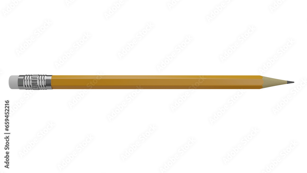 Wooden graphite pencil with eraser isolated on transparent and white background. School concept. 3D render Wooden graphite pencil with eraser isolated on transparent and white background. School concept. 3D render