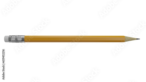 Wooden graphite pencil with eraser isolated on transparent and white background. School concept. 3D render