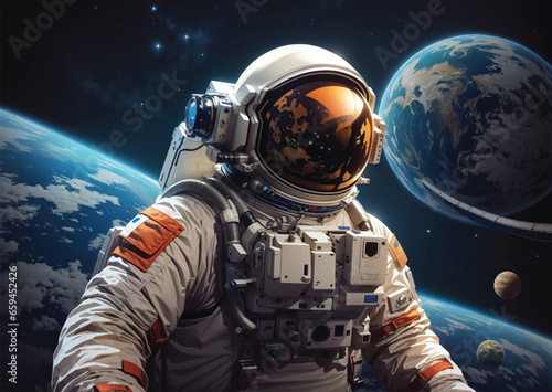astronaut in space with planetand stars