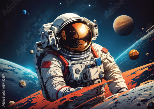 astronaut in space with planetand stars