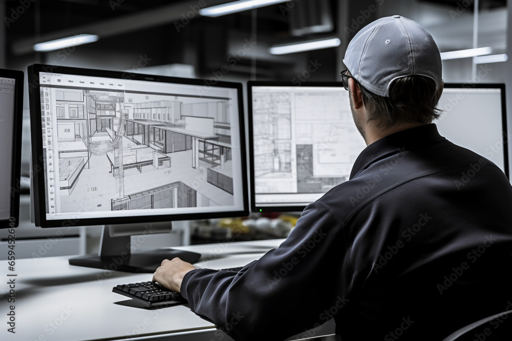 structural engineer checks construction blueprints and pointing to ...