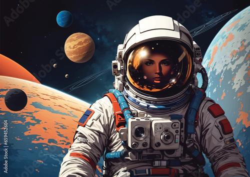 astronaut in space with planetand stars