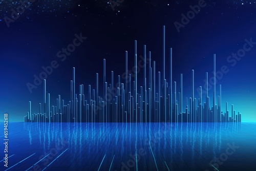 Generative AI, stock market chart lines, financial graph on technology abstract blue background represent financial crisis, financial meltdown. Technology concept, trading market concept. 