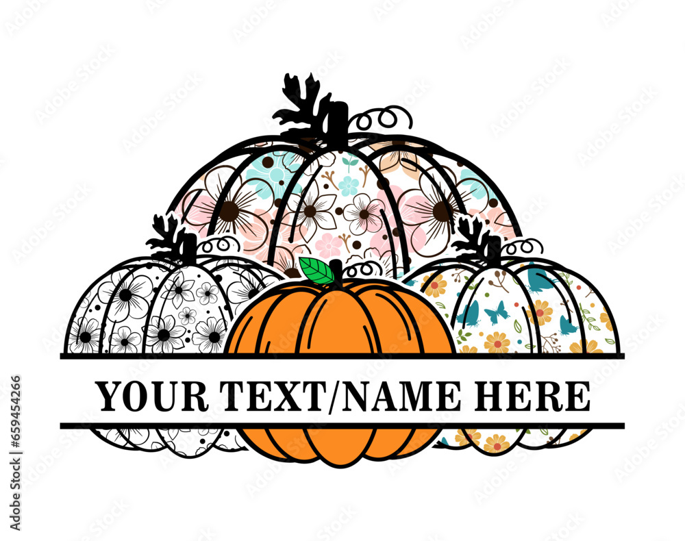 Fall Pumpkins Split Monogram, Fall design Vector, Autumn Vector Design, Thanksgiving Vector Design,